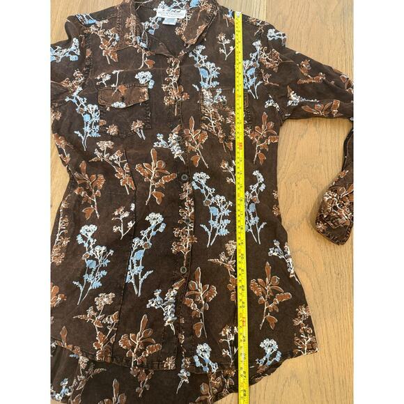 Back In The Saddle Floral Shirt Back Tie Western Brown Medium - Picture 8 of 8
